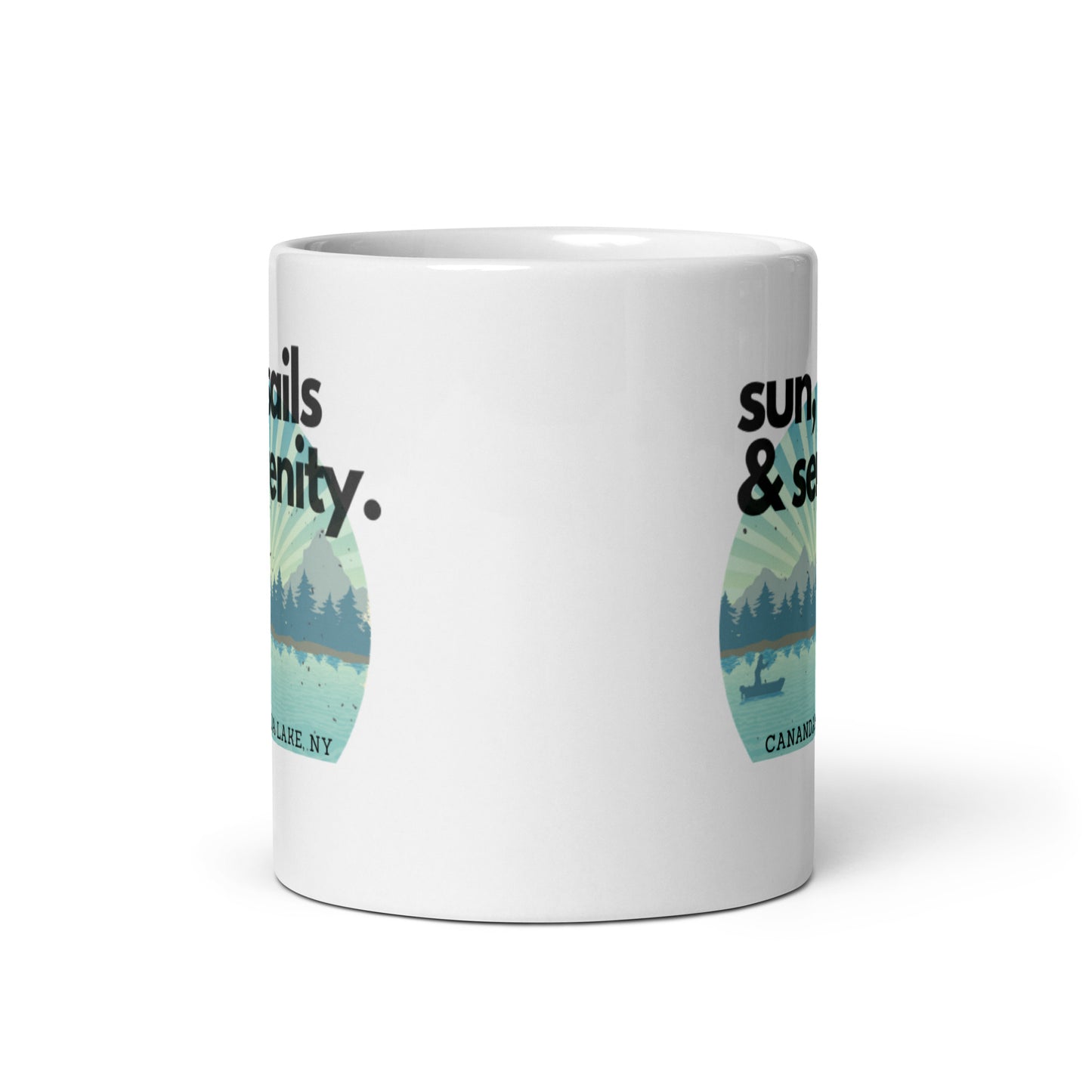 White glossy mug - Canandaigua Lake Sun, Sails, Serenity