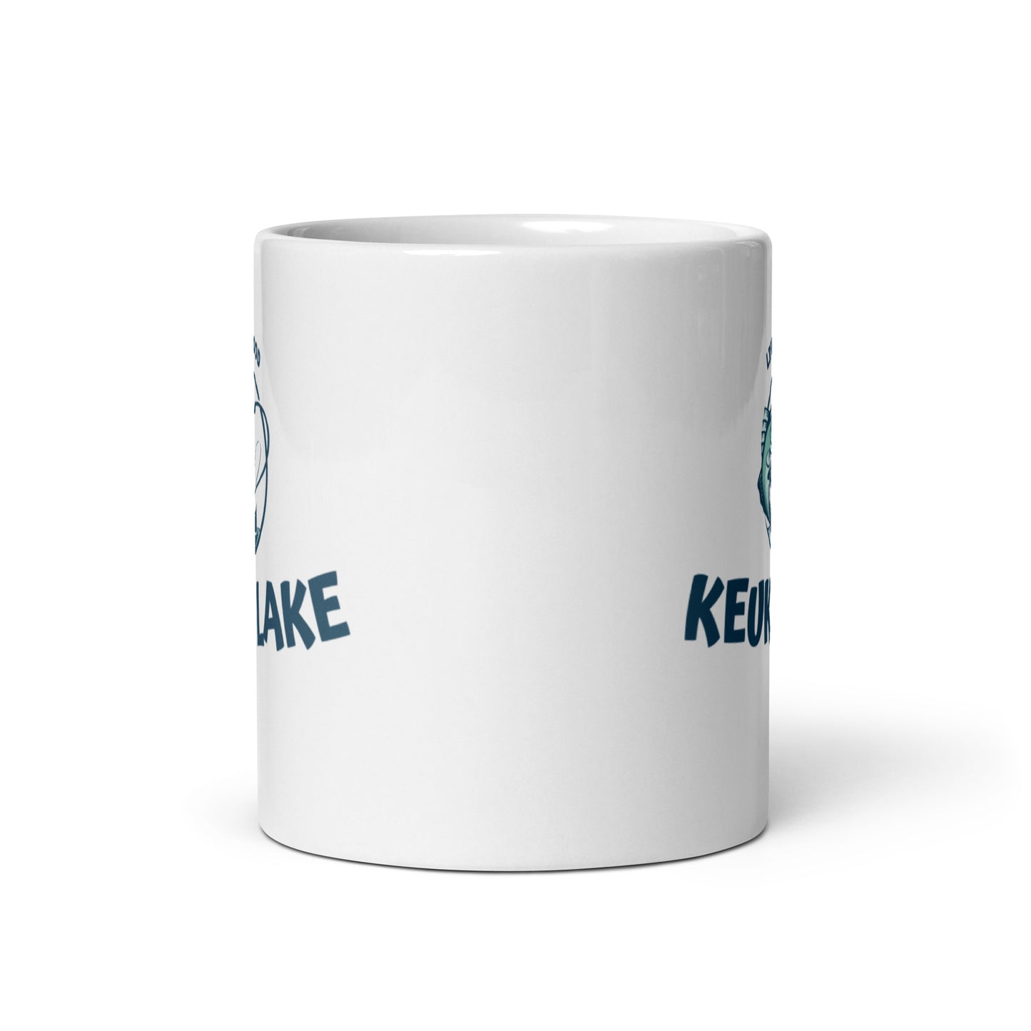 White glossy mug - Keuka Lake Life is Good fisherman