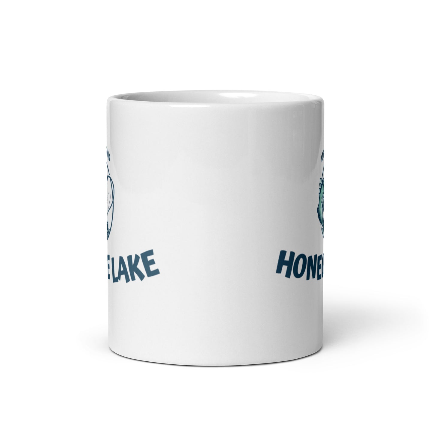 White glossy mug - Honeoye Lake Life is Good fisherman