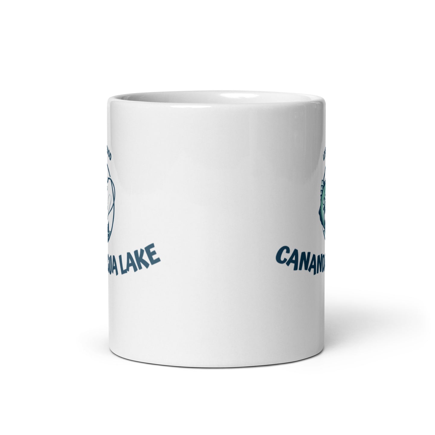 White glossy mug - Canandaigua Lake Life is Good fisherman