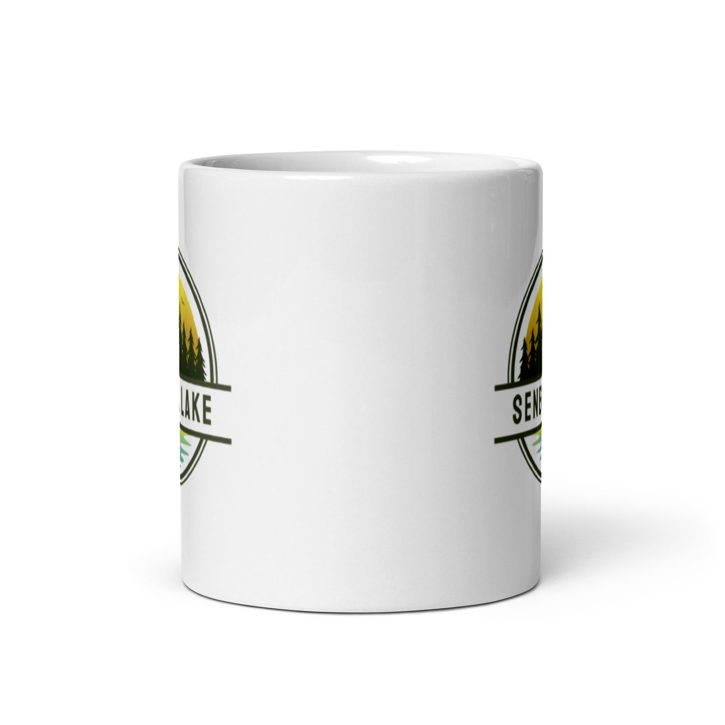 White glossy mug - Seneca Lake yellow & blue