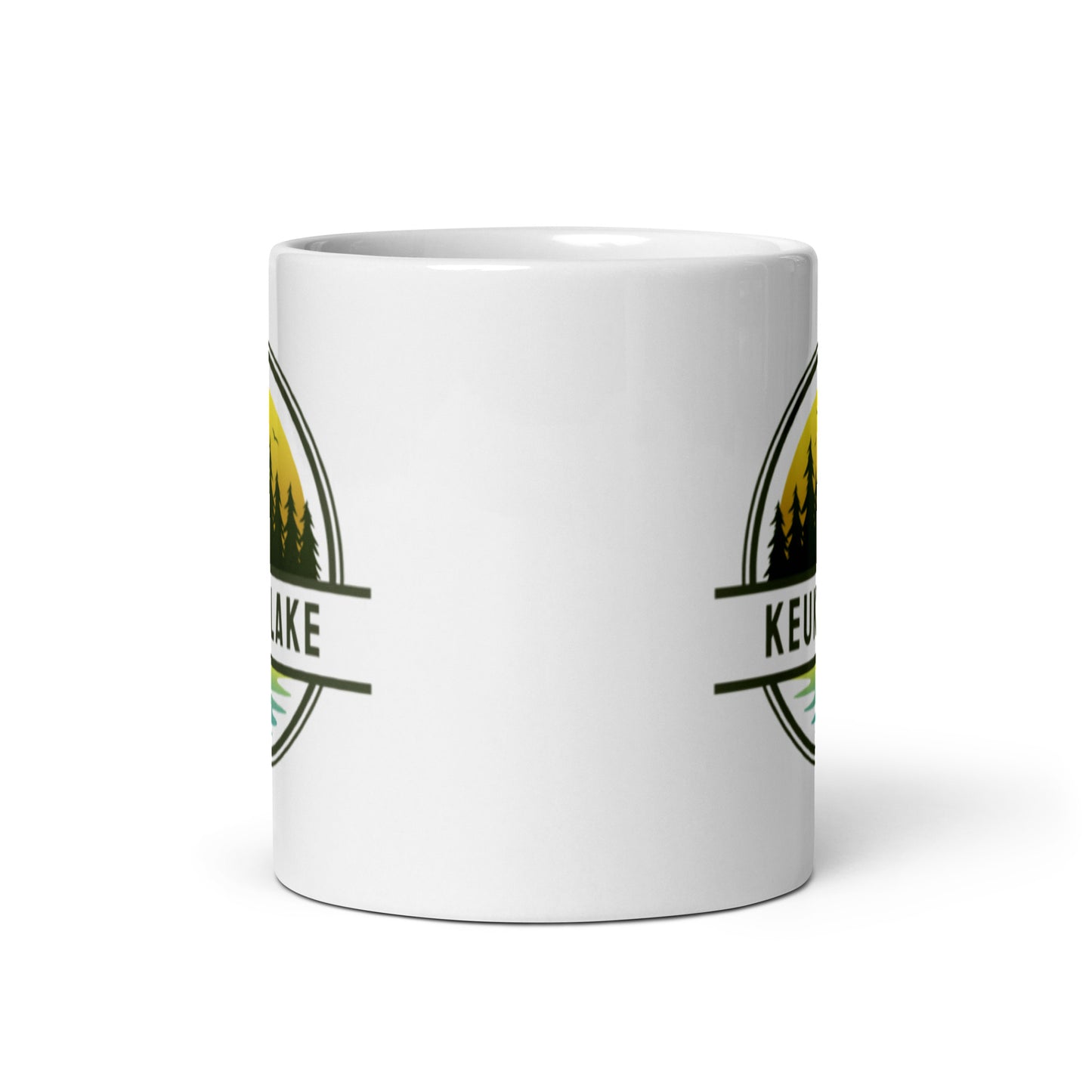 White glossy mug - Keuka Lake yellow & blue