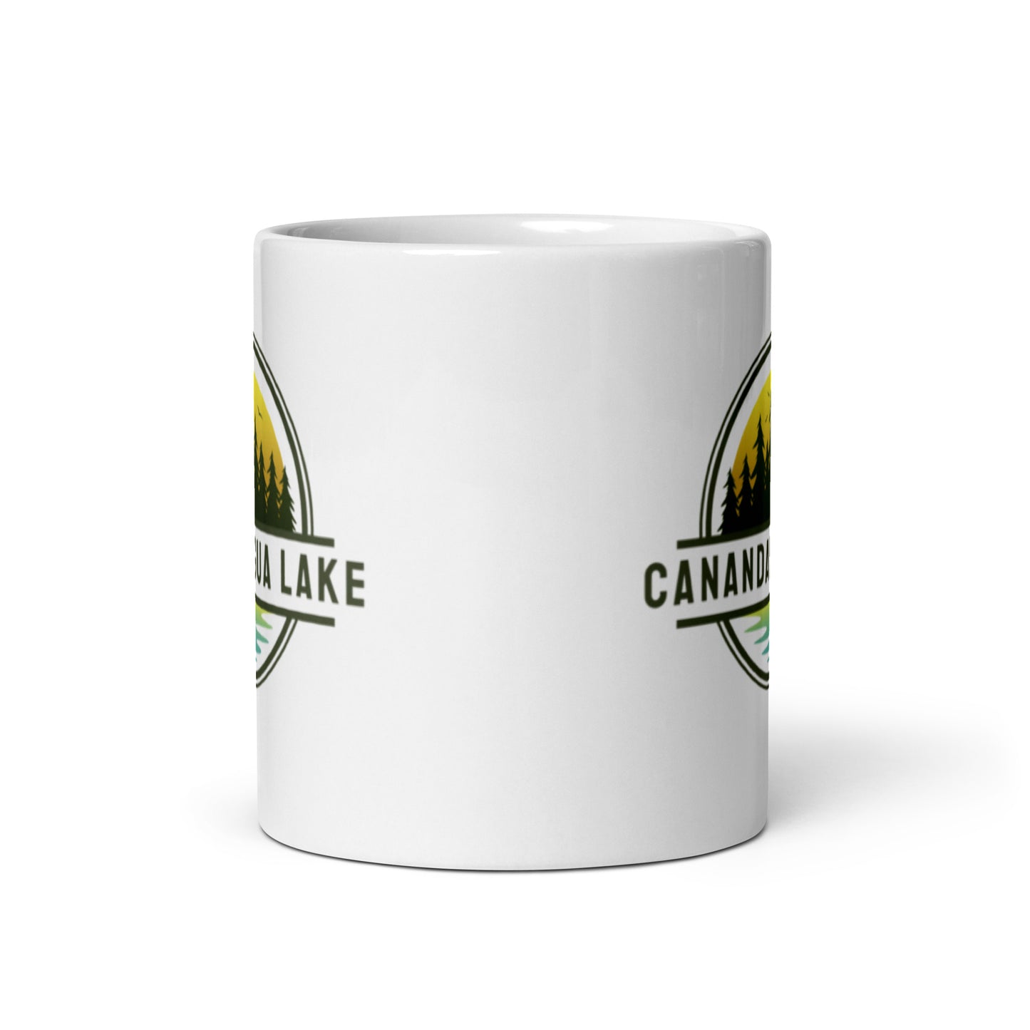 White glossy mug - Canandaigua Lake yellow & blue