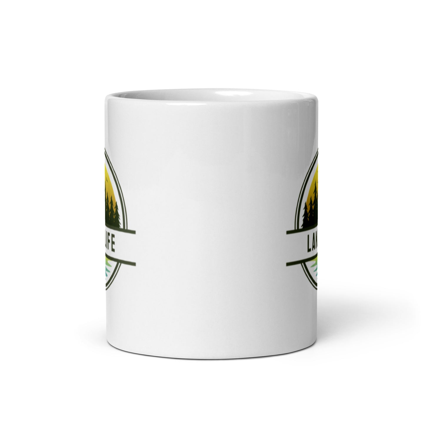 White glossy mug - Lake Life yellow & blue