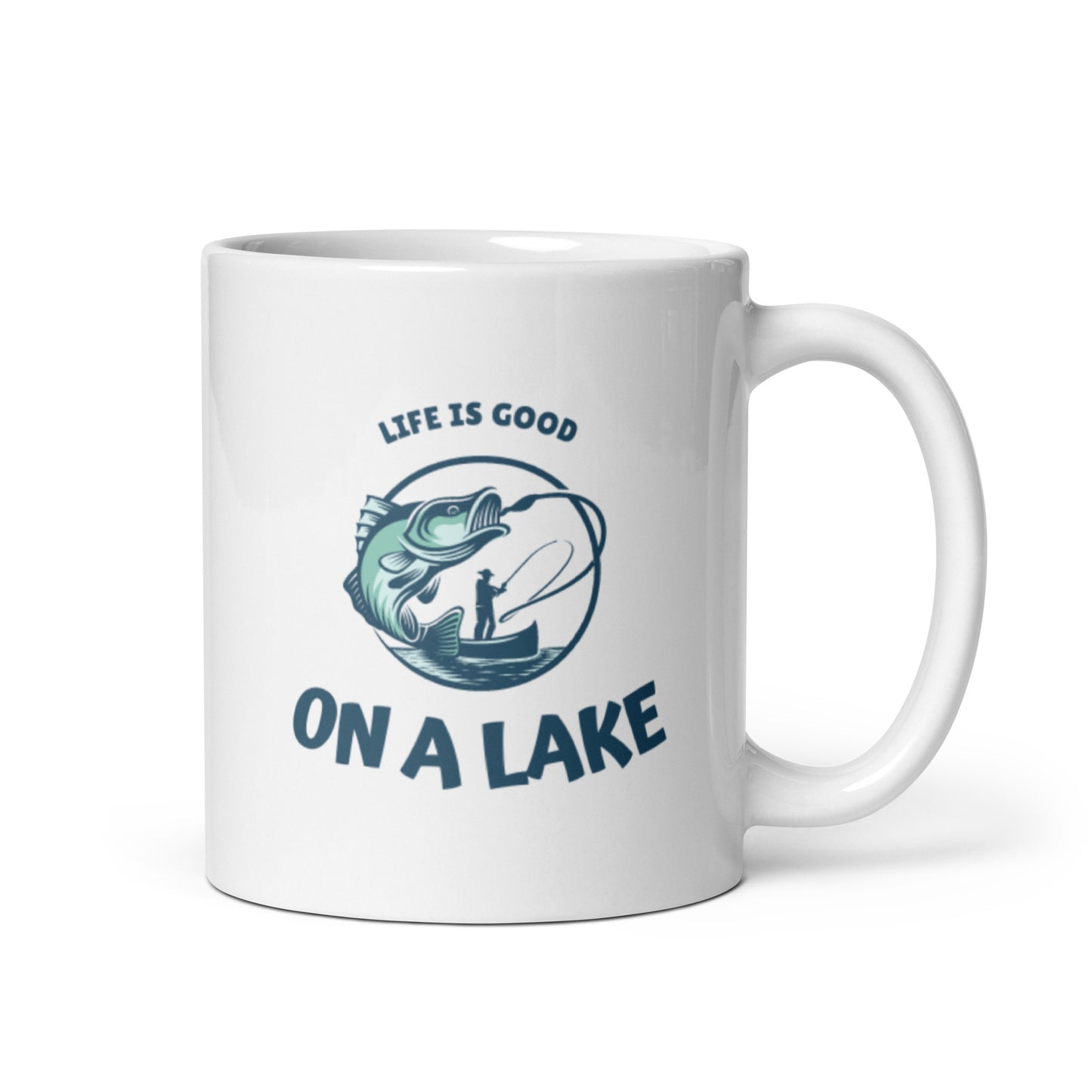 White glossy mug - Life is Good on a Lake fisherman