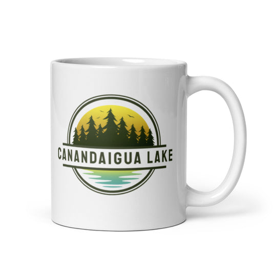 White glossy mug - Canandaigua Lake yellow & blue