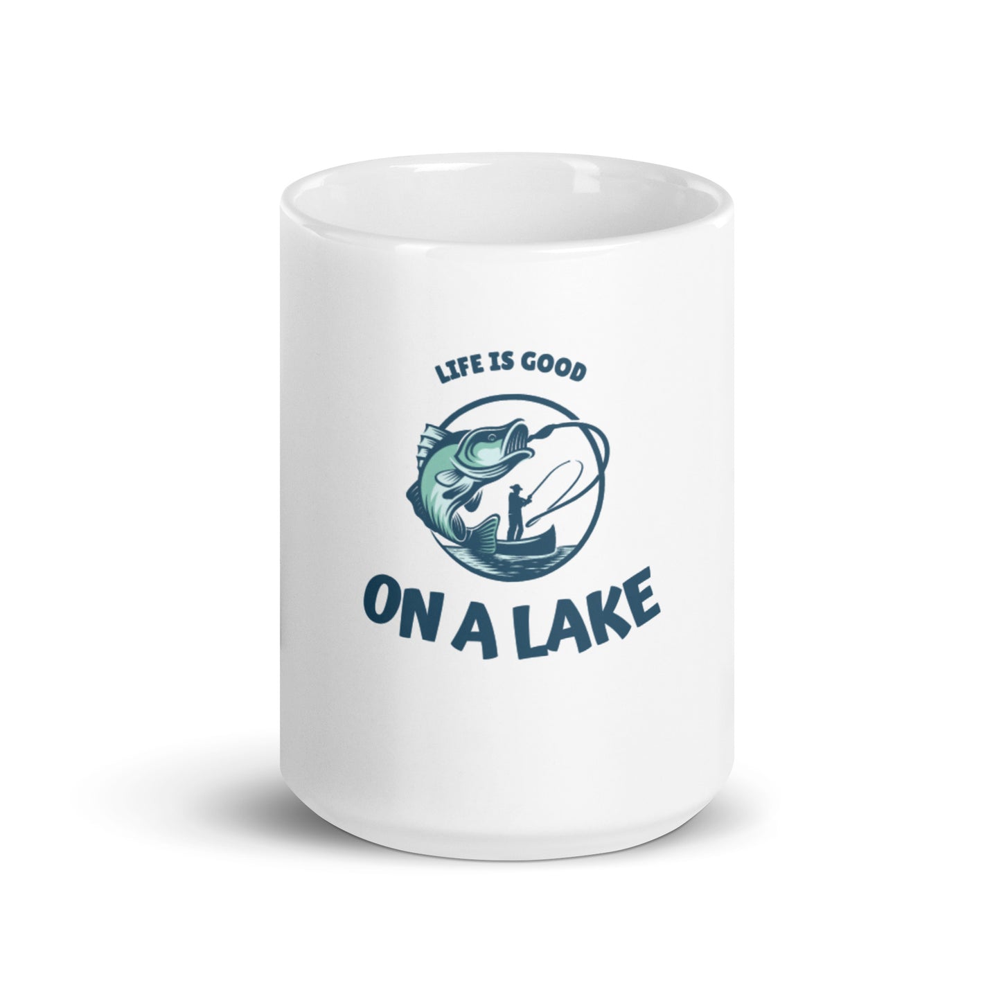 White glossy mug - Life is Good on a Lake fisherman