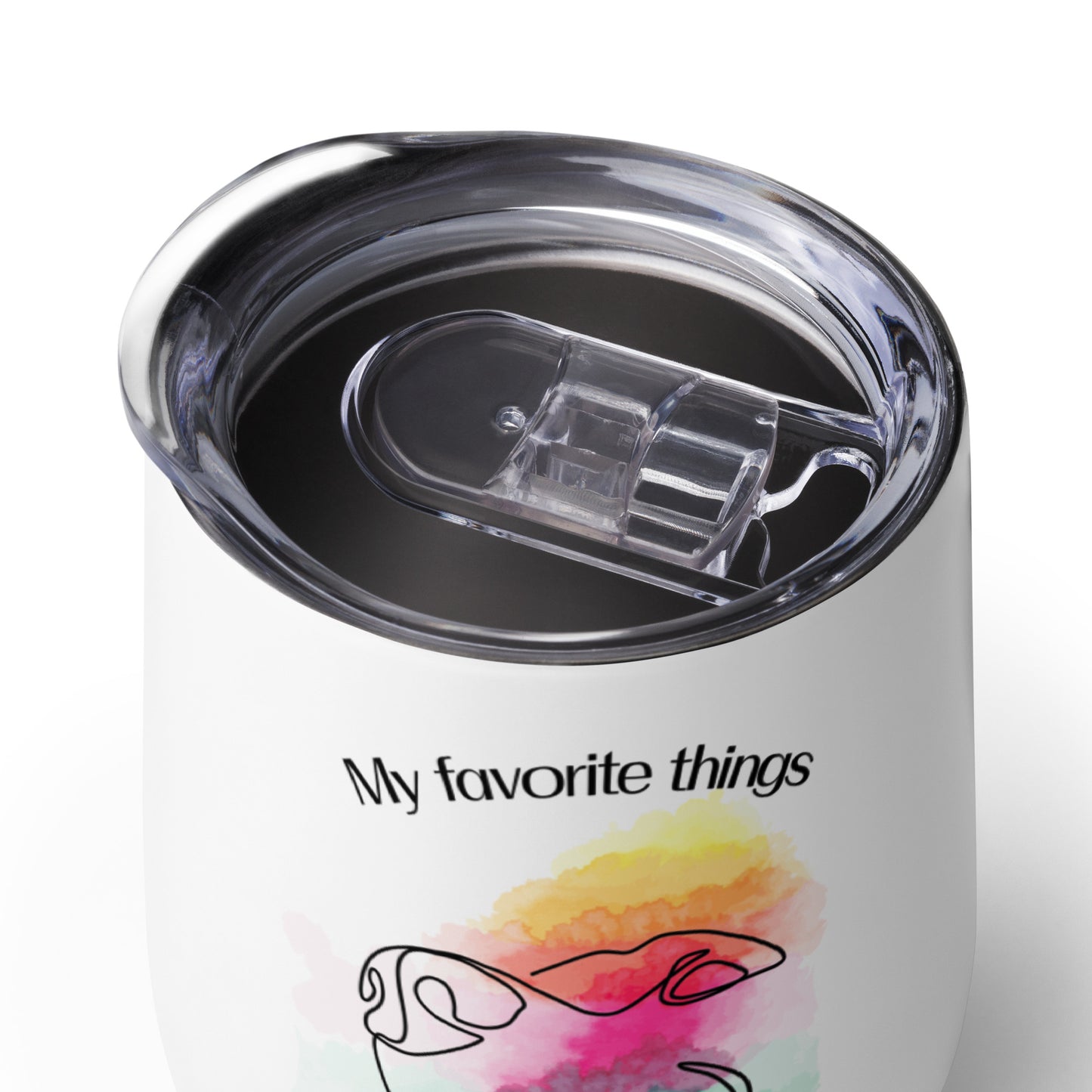 My favorite things ... dogs and lakes wine tumbler, if you love dogs and lakes then this wine tumbler is for you!  Featuring a cute dog face drawing in watercolors