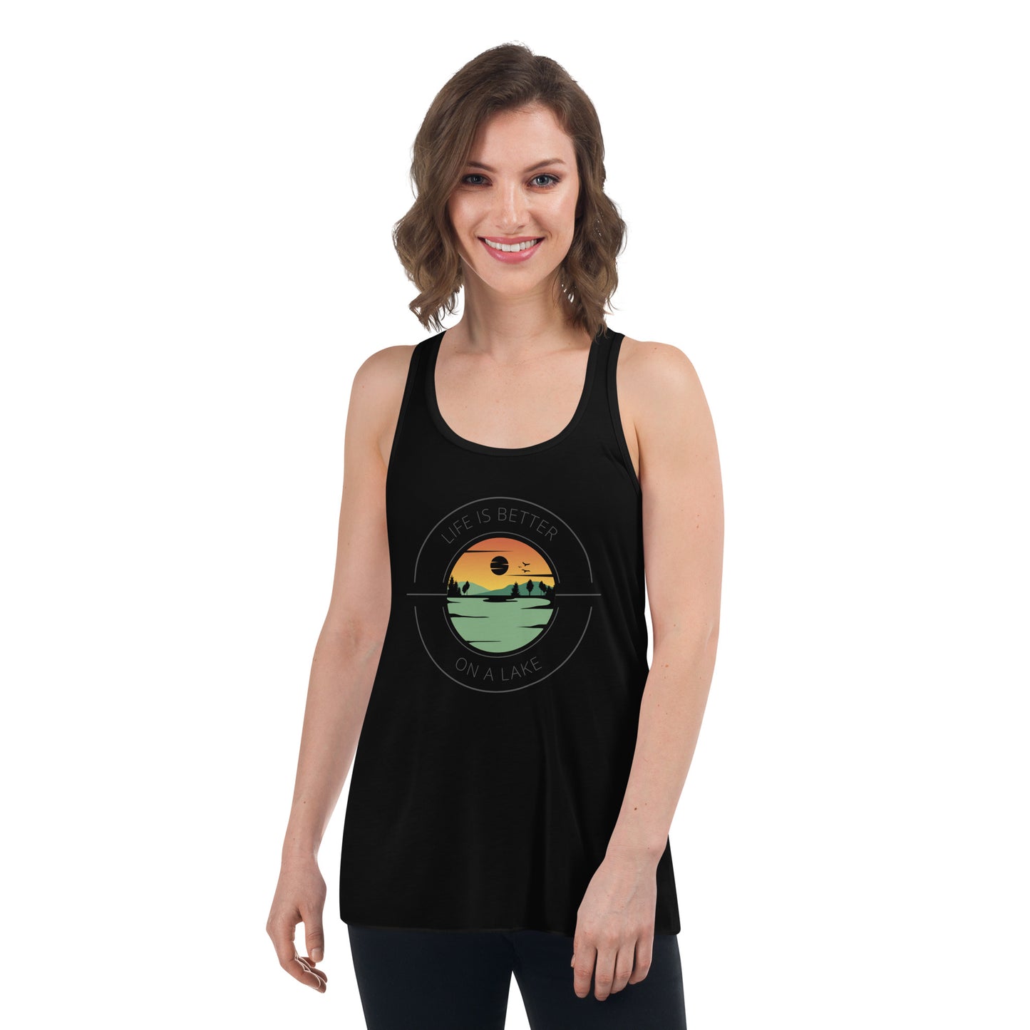 Women's Flowy Racerback Tank - Life is Better orange & green