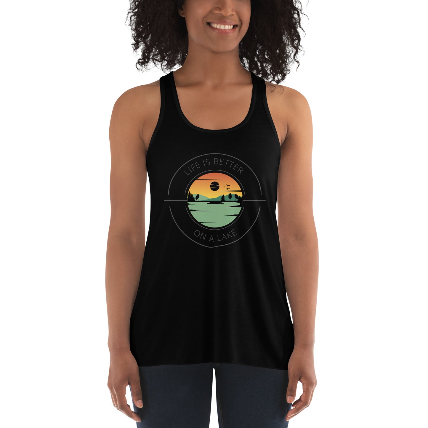 Women's Flowy Racerback Tank - Life is Better orange & green