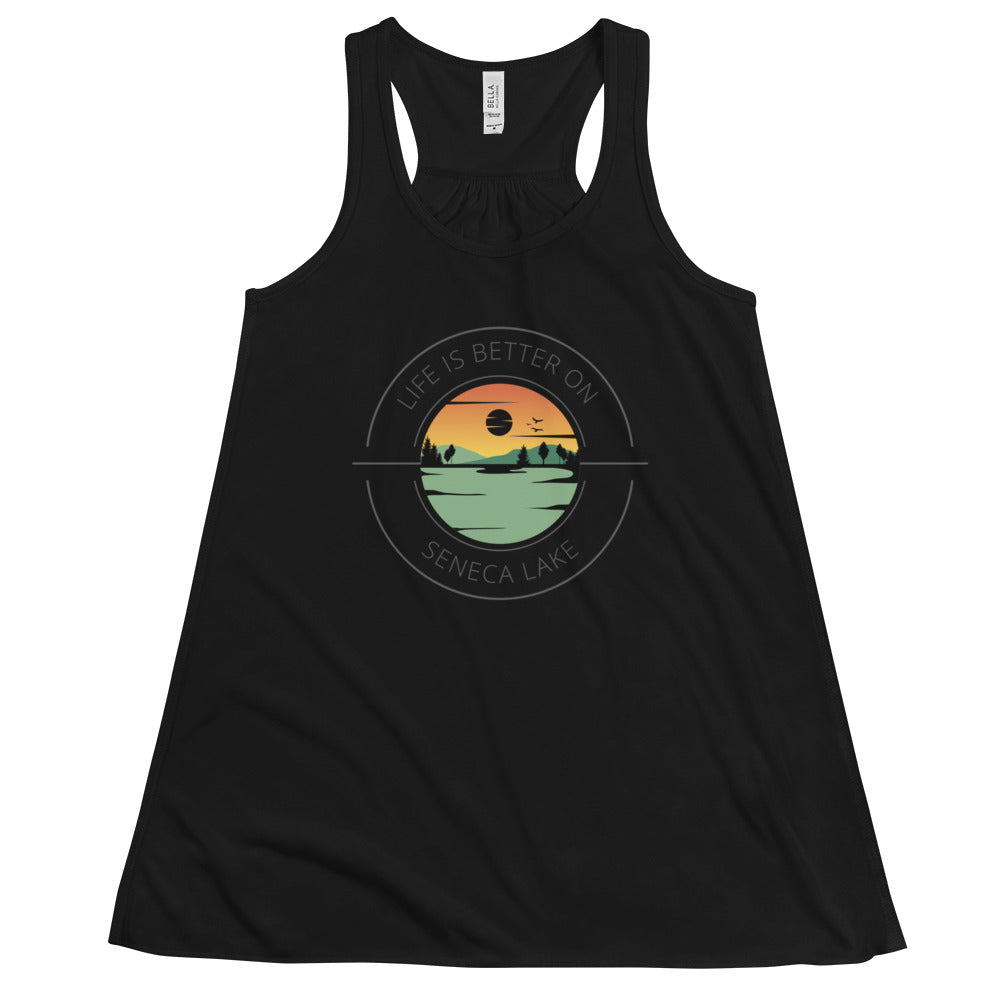 Women's Flowy Racerback Tank - Seneca Lake orange & green