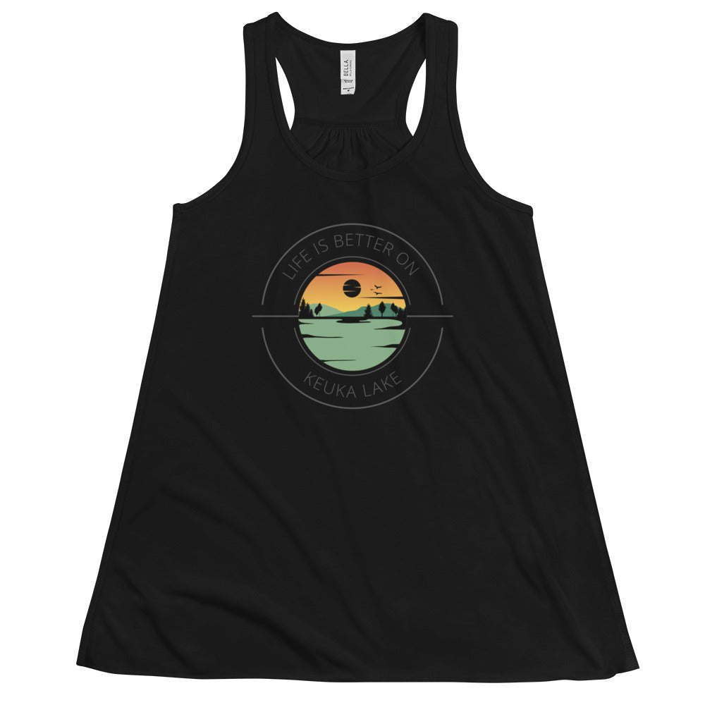 Women's Flowy Racerback Tank - Keuka Lake orange & green