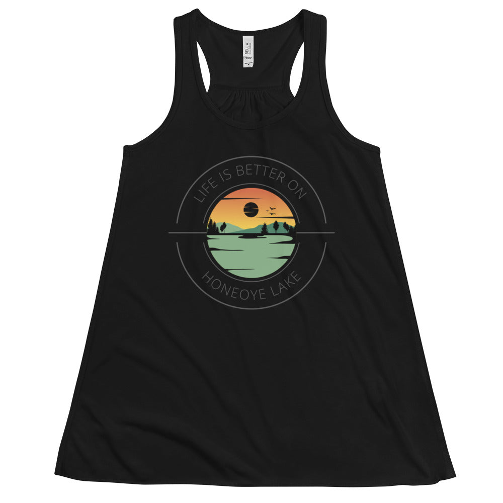 Women's Flowy Racerback Tank - Honeoye Lake orange & green