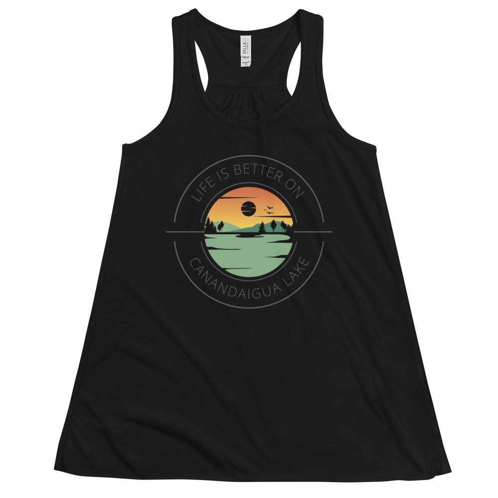 Women's Flowy Racerback Tank - Canandaigua Lake orange & green