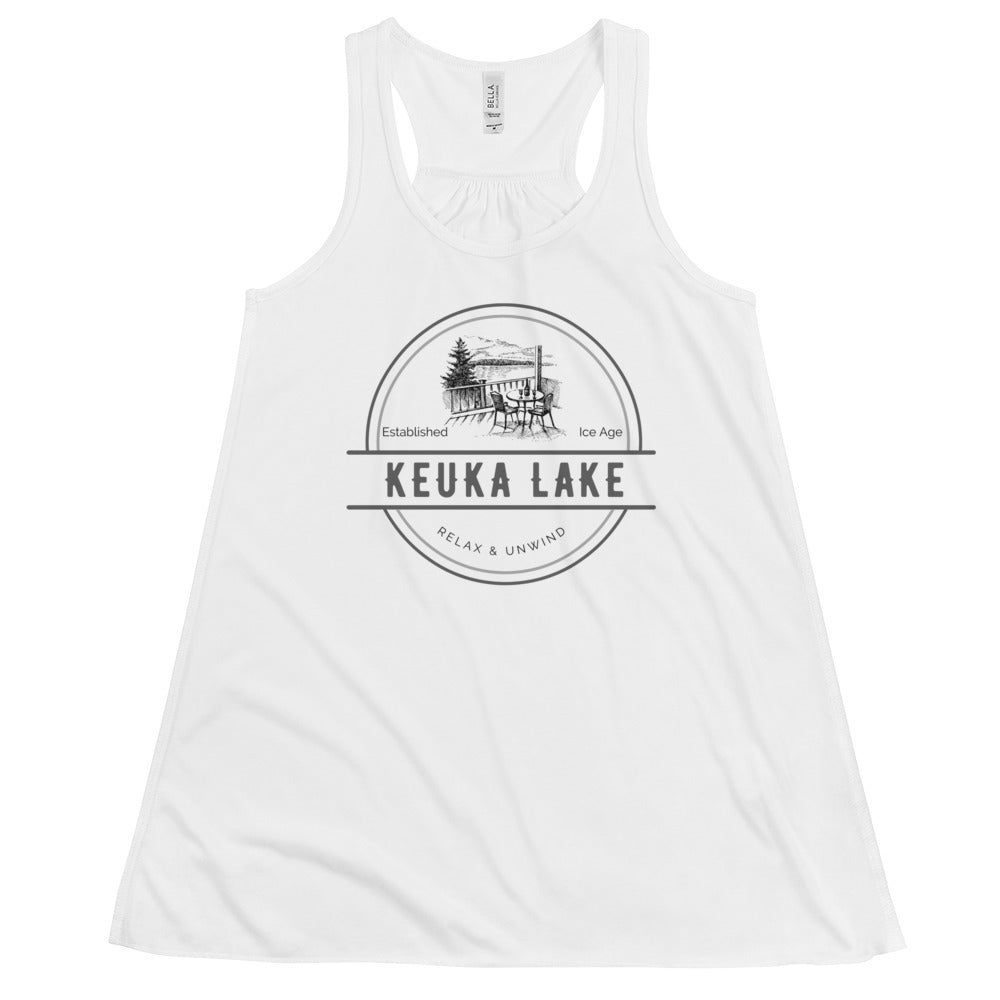 Women's Flowy Racerback Tank - Keuka Lake View from a Deck