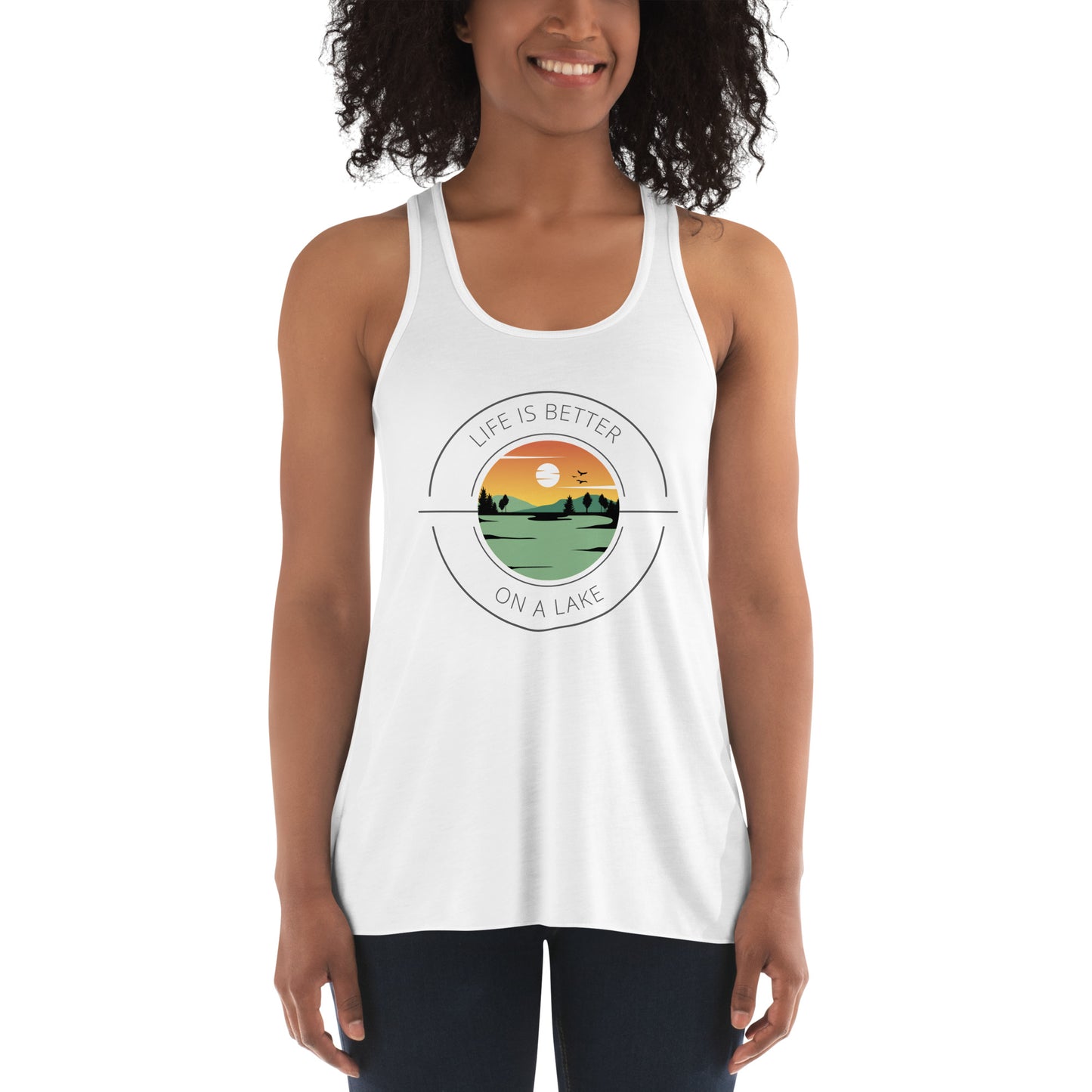 Women's Flowy Racerback Tank - Life is Better orange & green