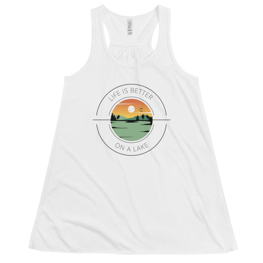 Women's Flowy Racerback Tank - Life is Better orange & green