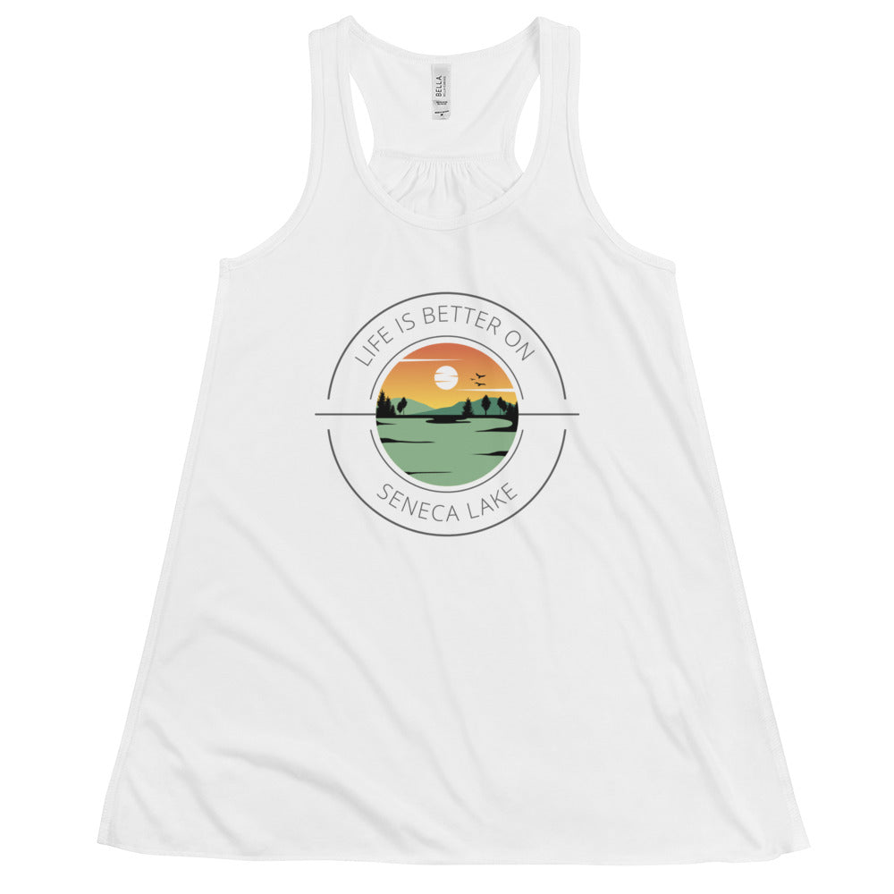 Women's Flowy Racerback Tank - Seneca Lake orange & green