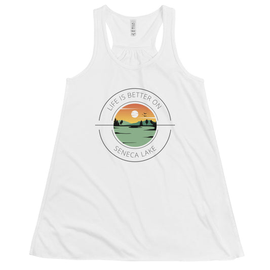 Women's Flowy Racerback Tank - Seneca Lake orange & green