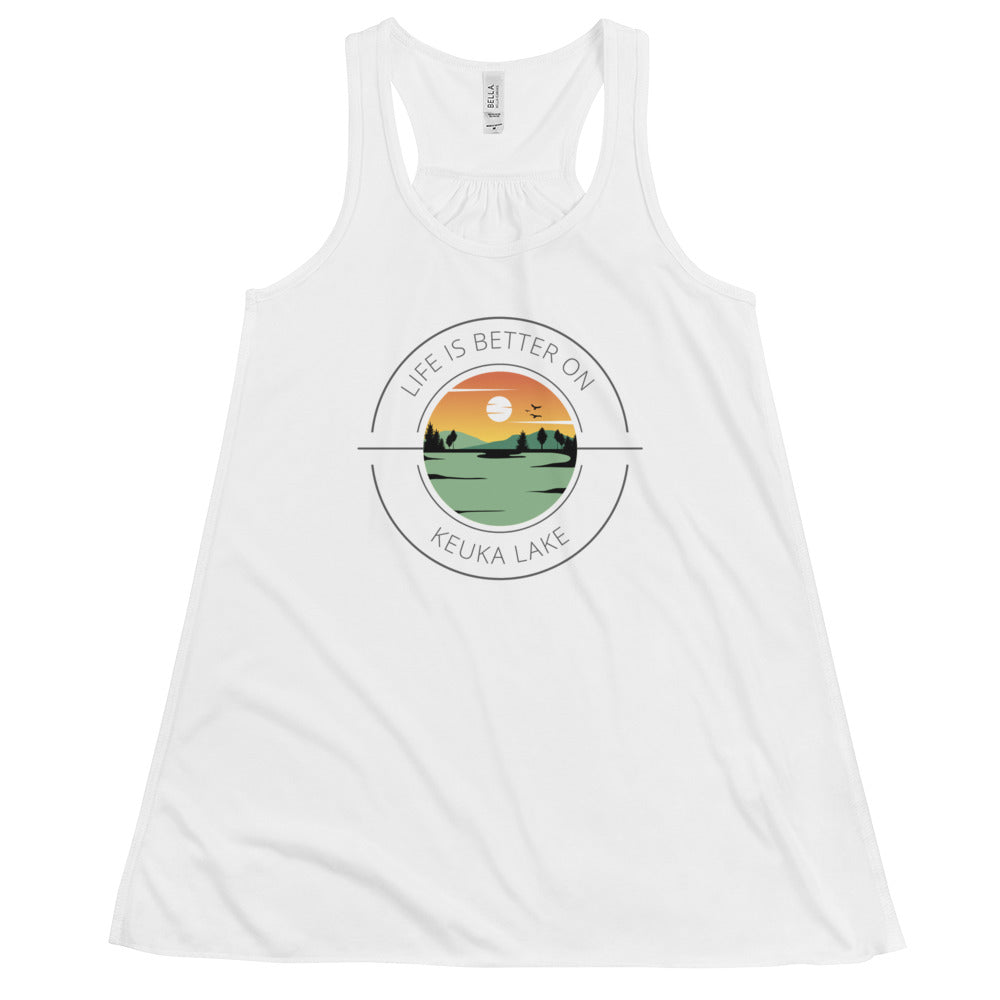 Women's Flowy Racerback Tank - Keuka Lake orange & green