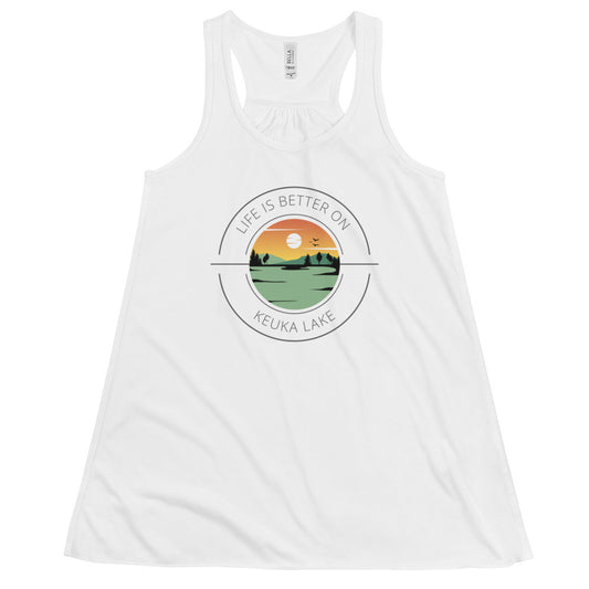 Women's Flowy Racerback Tank - Keuka Lake orange & green