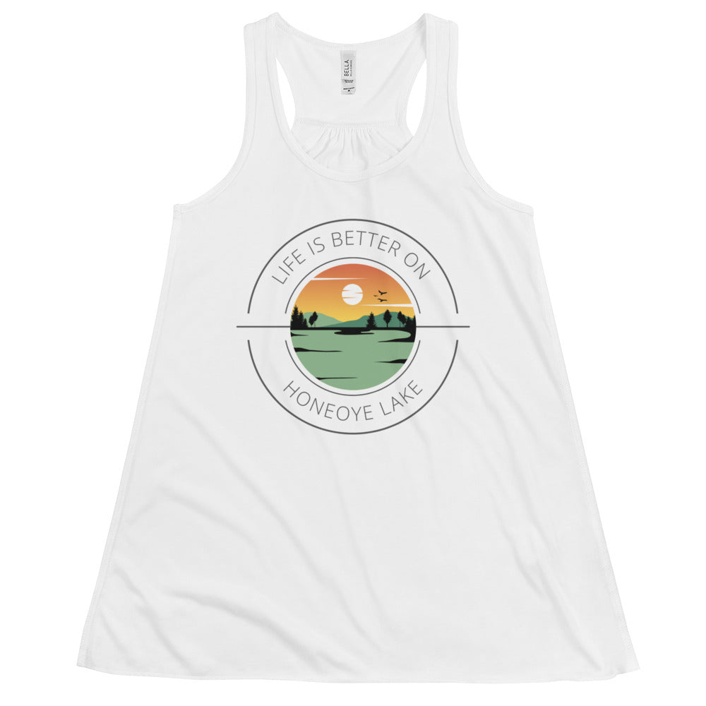 Women's Flowy Racerback Tank - Honeoye Lake orange & green