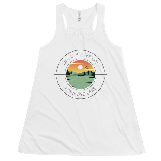 Women's Flowy Racerback Tank - Honeoye Lake orange & green