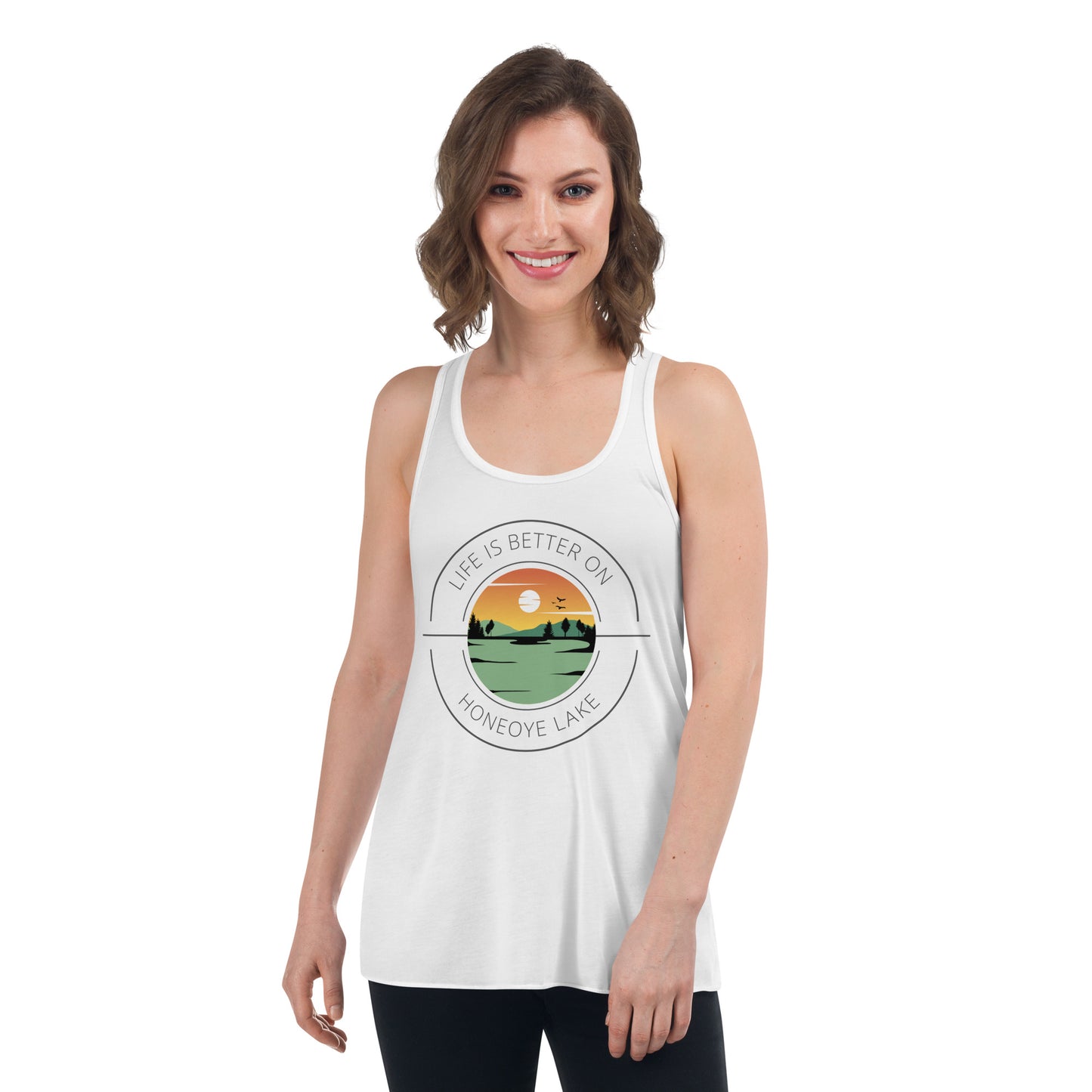 Women's Flowy Racerback Tank - Honeoye Lake orange & green