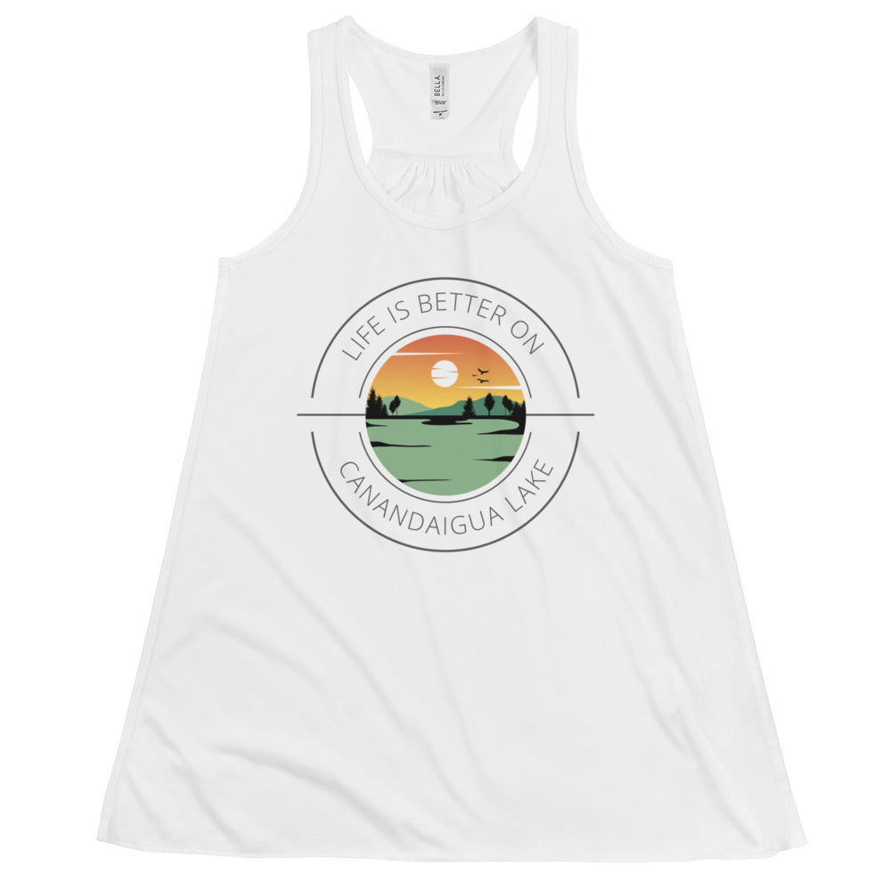 Women's Flowy Racerback Tank - Canandaigua Lake orange & green