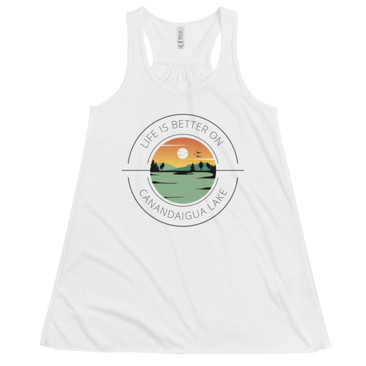 Women's Flowy Racerback Tank - Canandaigua Lake orange & green