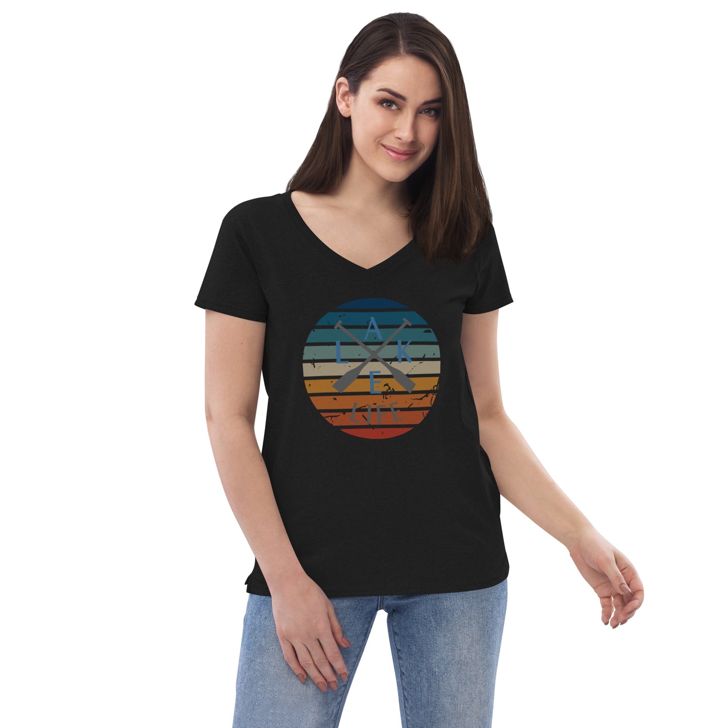 Women’s recycled v-neck t-shirt - Lake Life Crossed Oars