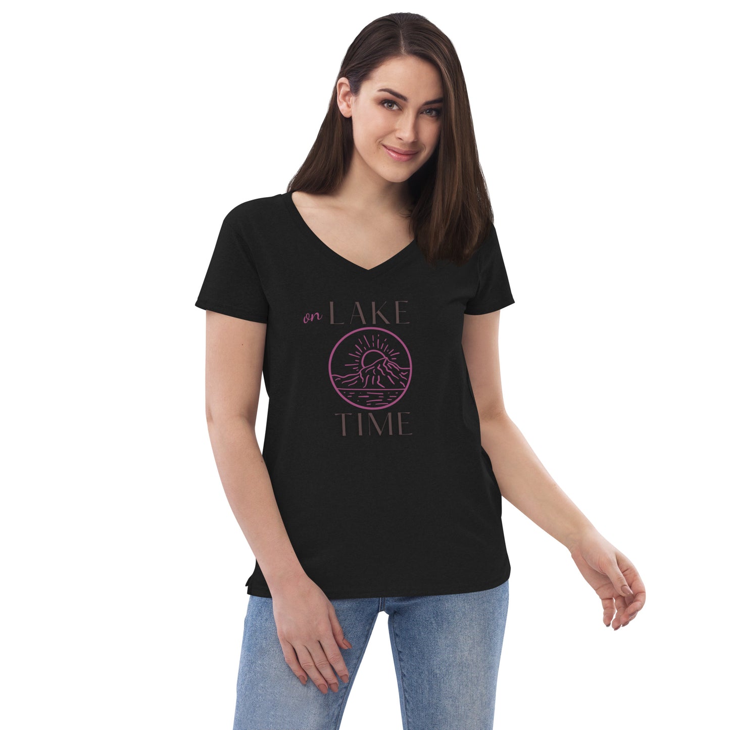 Women’s recycled v-neck t-shirt - On Lake Time