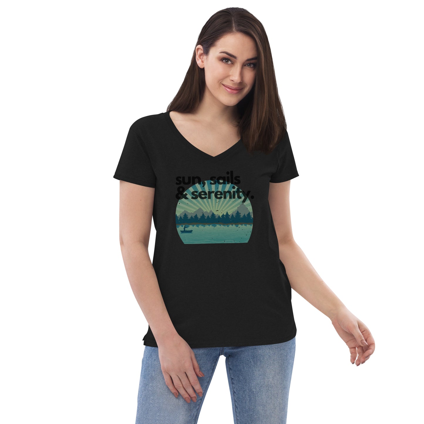 Women’s recycled v-neck t-shirt - Sun, Sails & Serenity