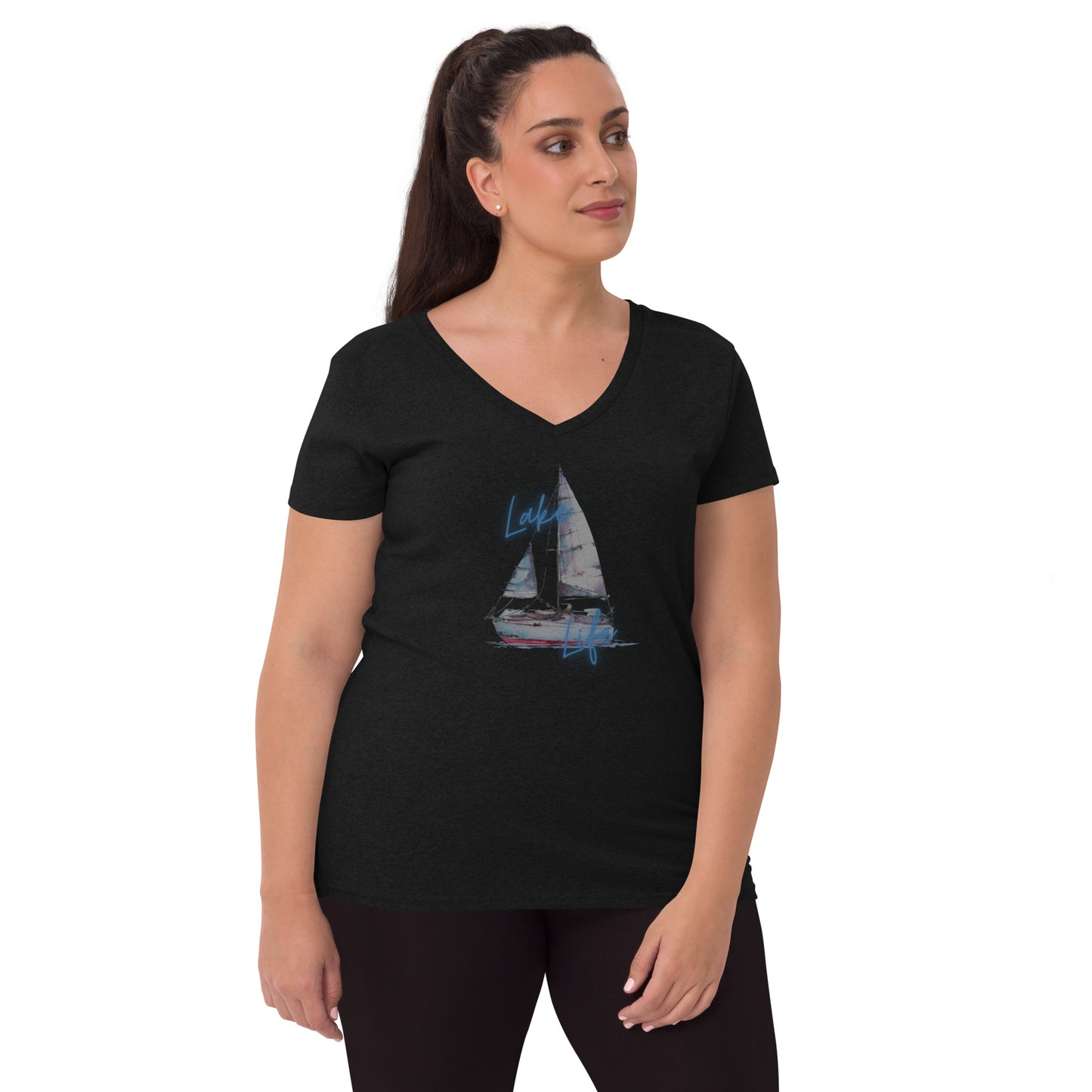 Women’s recycled v-neck t-shirt - Lake Life Sailboat 3