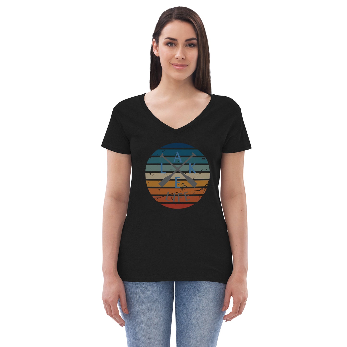 Women’s recycled v-neck t-shirt - Lake Life Crossed Oars