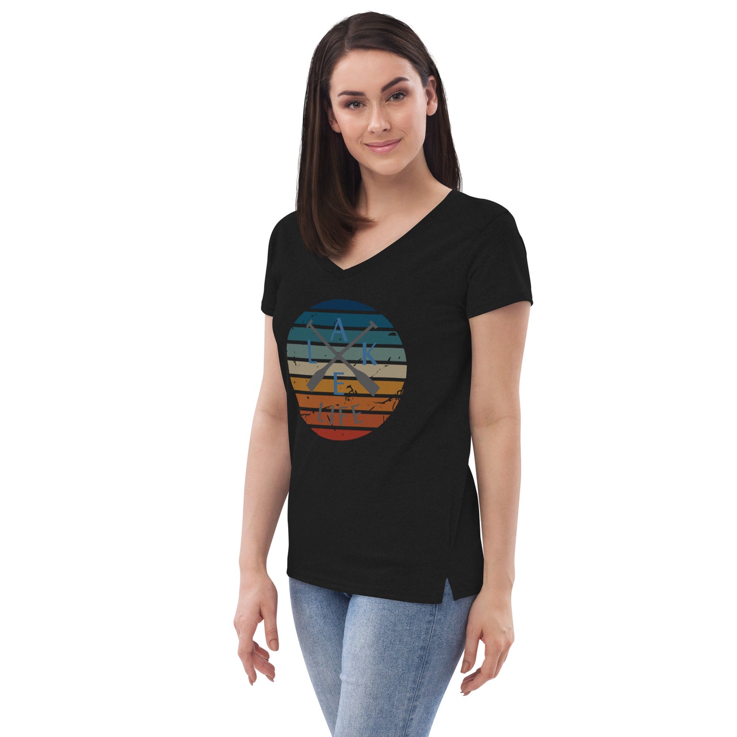 Women’s recycled v-neck t-shirt - Lake Life Crossed Oars