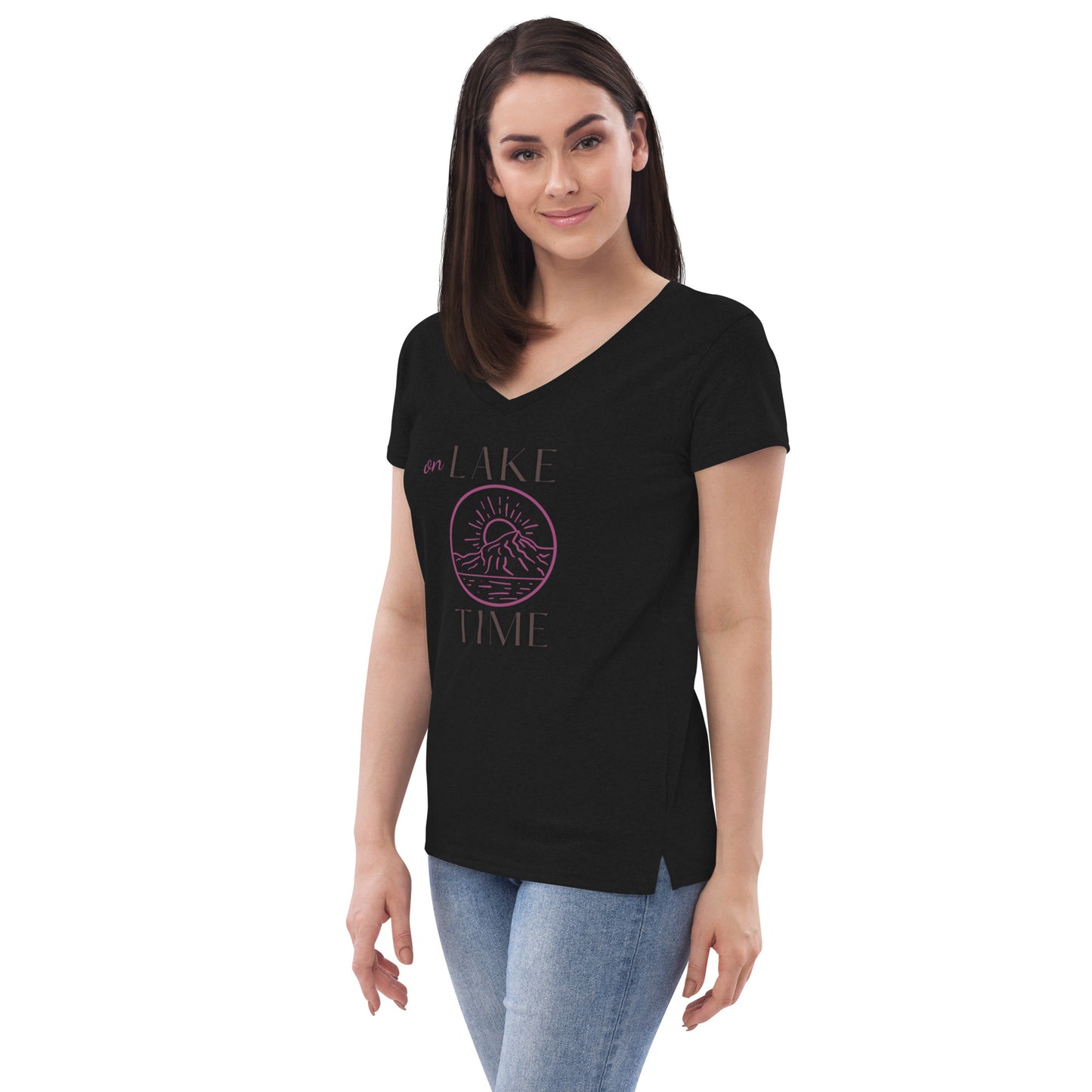 Women’s recycled v-neck t-shirt - On Lake Time