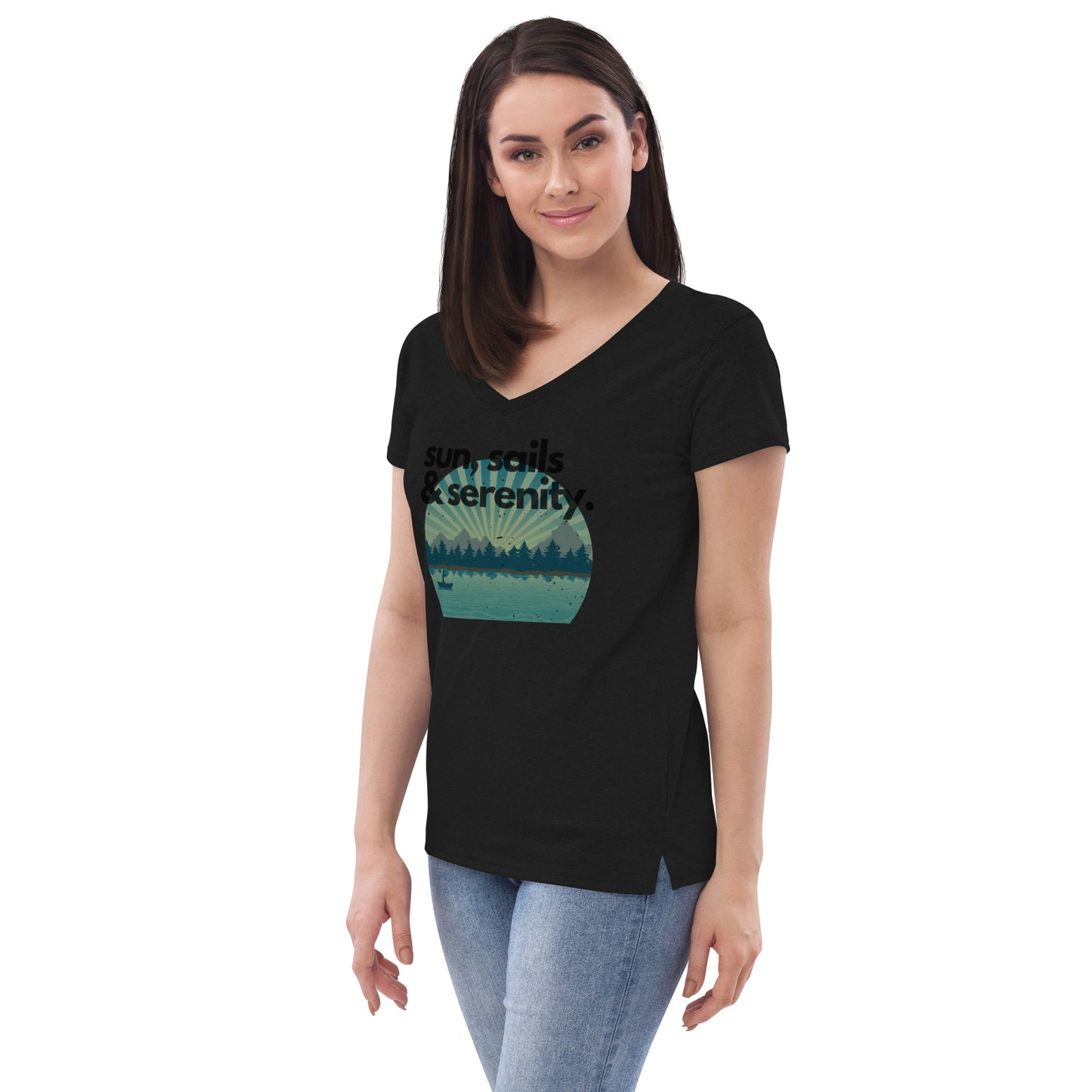 Women’s recycled v-neck t-shirt - Sun, Sails & Serenity