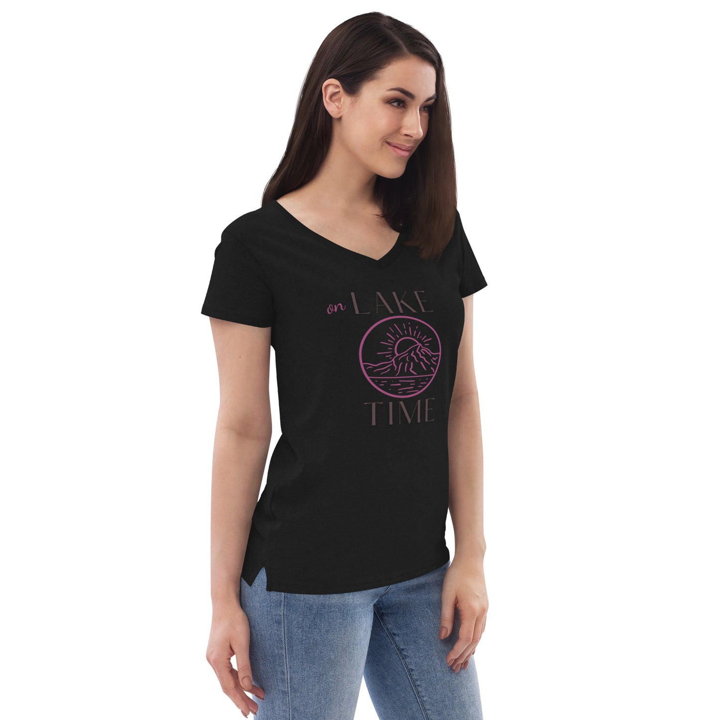 Women’s recycled v-neck t-shirt - On Lake Time