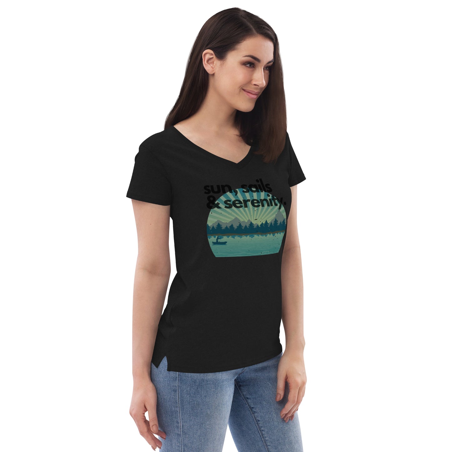 Women’s recycled v-neck t-shirt - Sun, Sails & Serenity