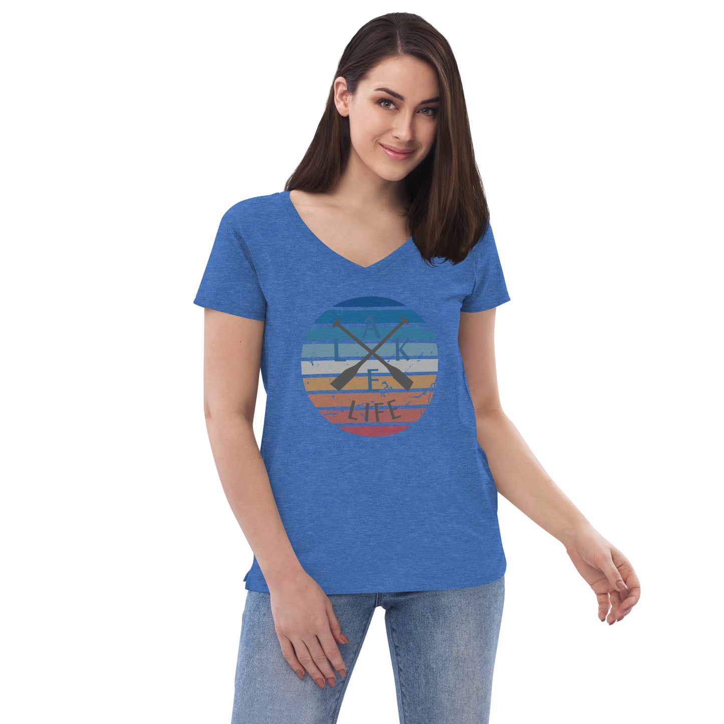 Women’s recycled v-neck t-shirt - Lake Life Crossed Oars