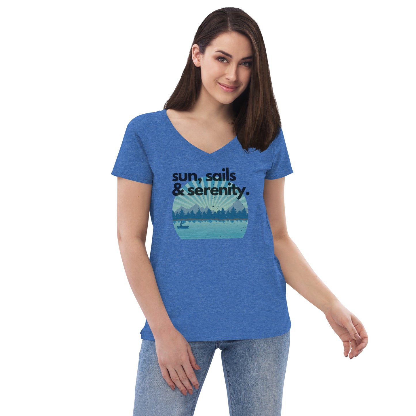 Women’s recycled v-neck t-shirt - Sun, Sails & Serenity