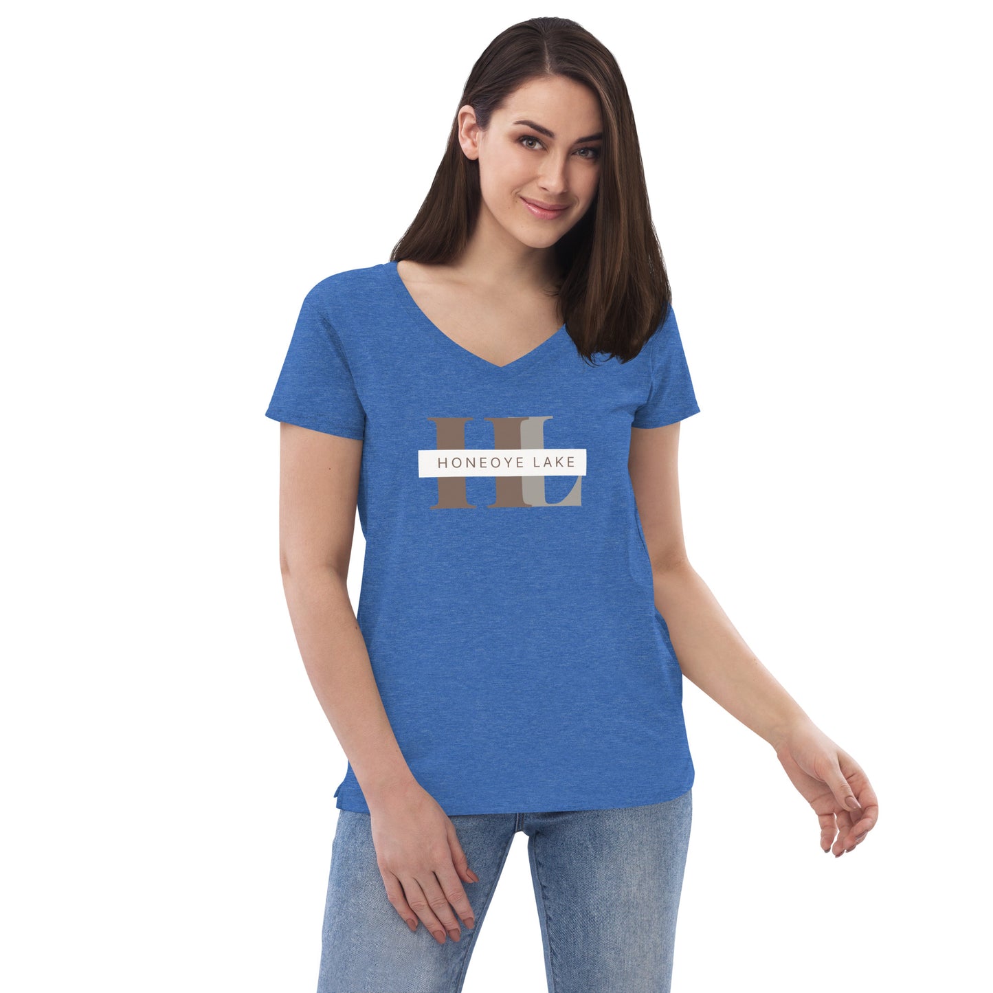 Women’s recycled v-neck t-shirt - Honeoye Lake monogram style 2