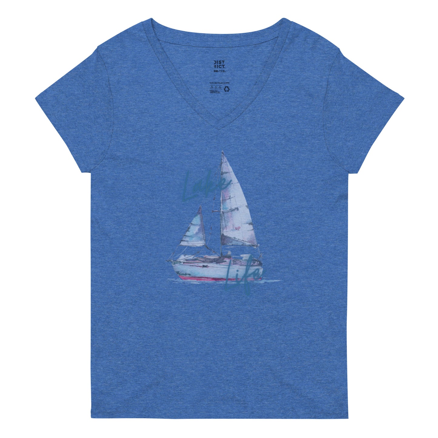 Women’s recycled v-neck t-shirt - Lake Life Sailboat 3