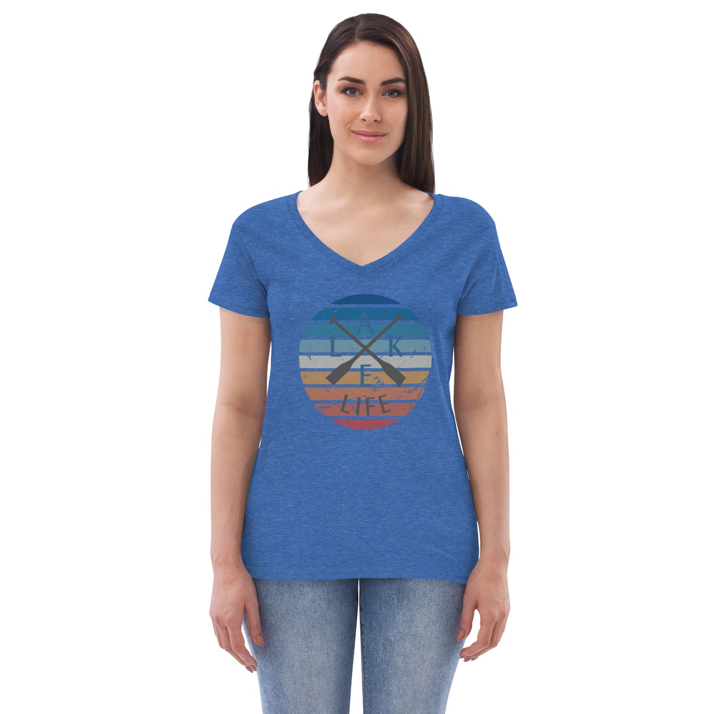 Women’s recycled v-neck t-shirt - Lake Life Crossed Oars