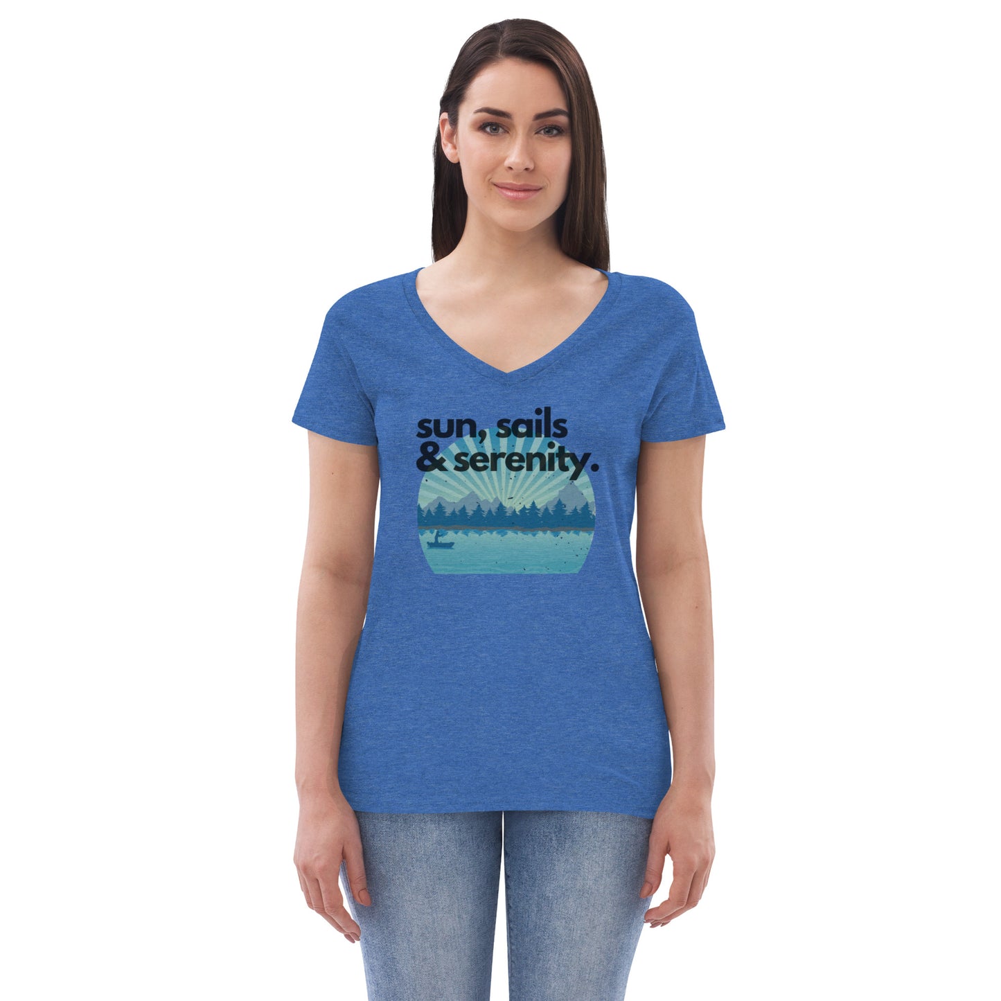 Women’s recycled v-neck t-shirt - Sun, Sails & Serenity