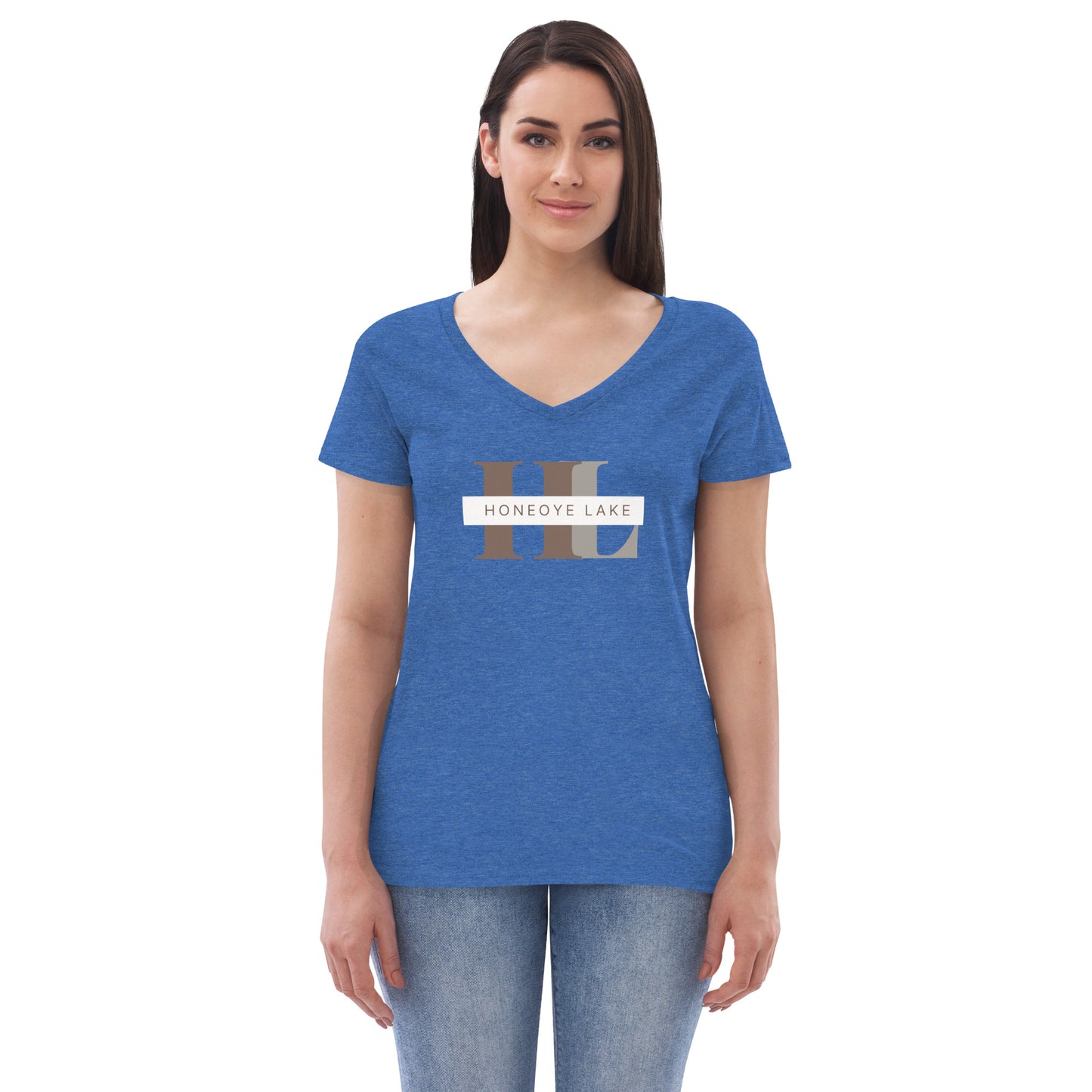 Women’s recycled v-neck t-shirt - Honeoye Lake monogram style 2