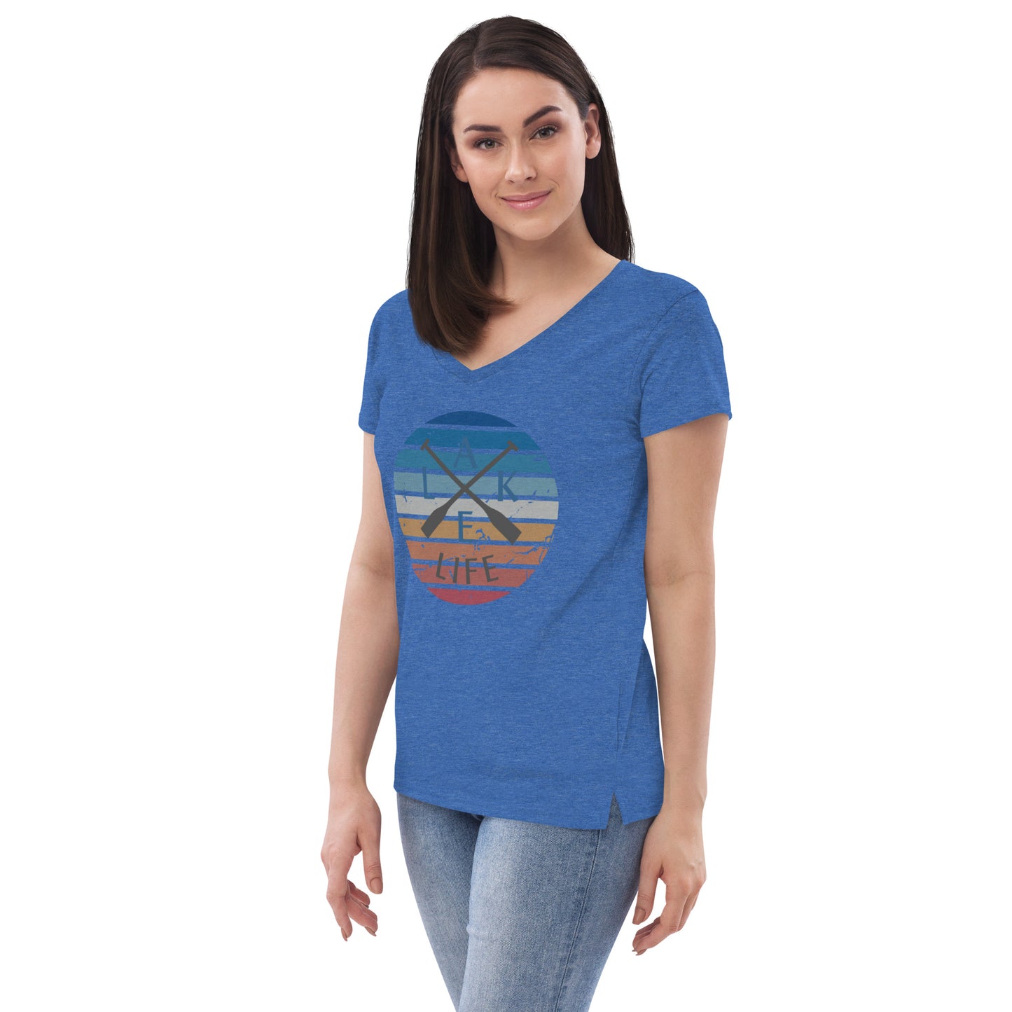 Women’s recycled v-neck t-shirt - Lake Life Crossed Oars