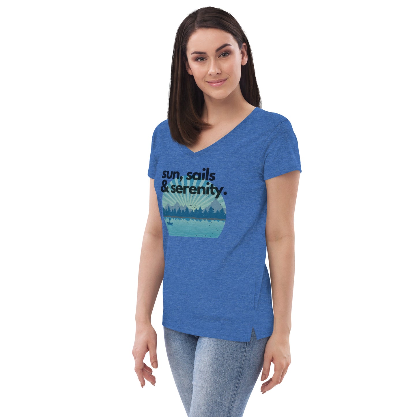 Women’s recycled v-neck t-shirt - Sun, Sails & Serenity