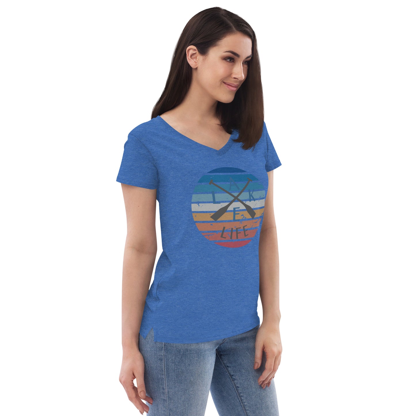 Women’s recycled v-neck t-shirt - Lake Life Crossed Oars